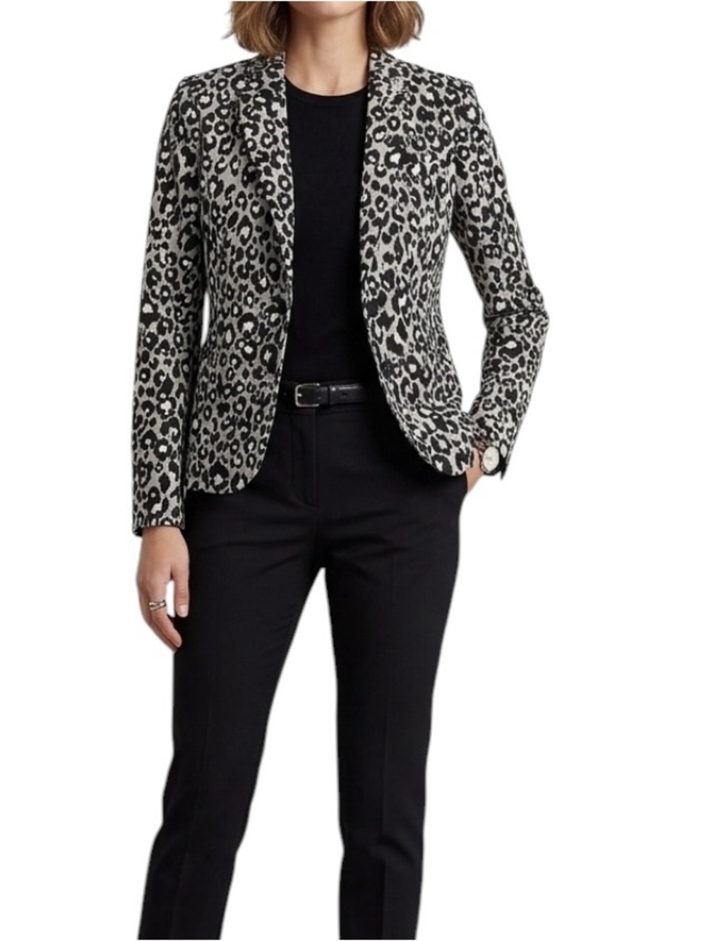 Calvin Klein Black and White Leopard Print Blazer Jacket